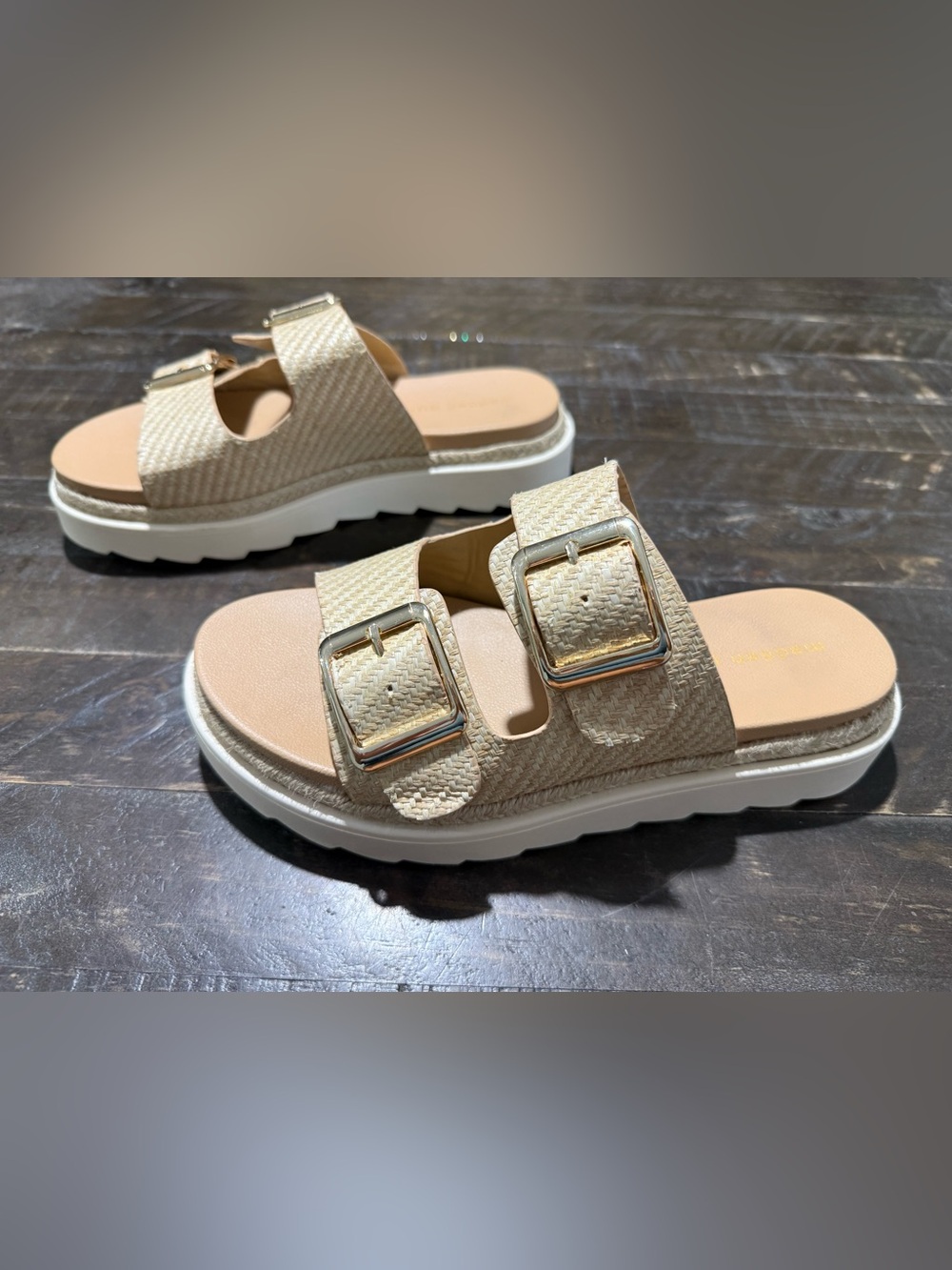 Steve Madden Girl Raffia Double Buckle Slide Espadrille Sandals Sz 8.5 Summer
